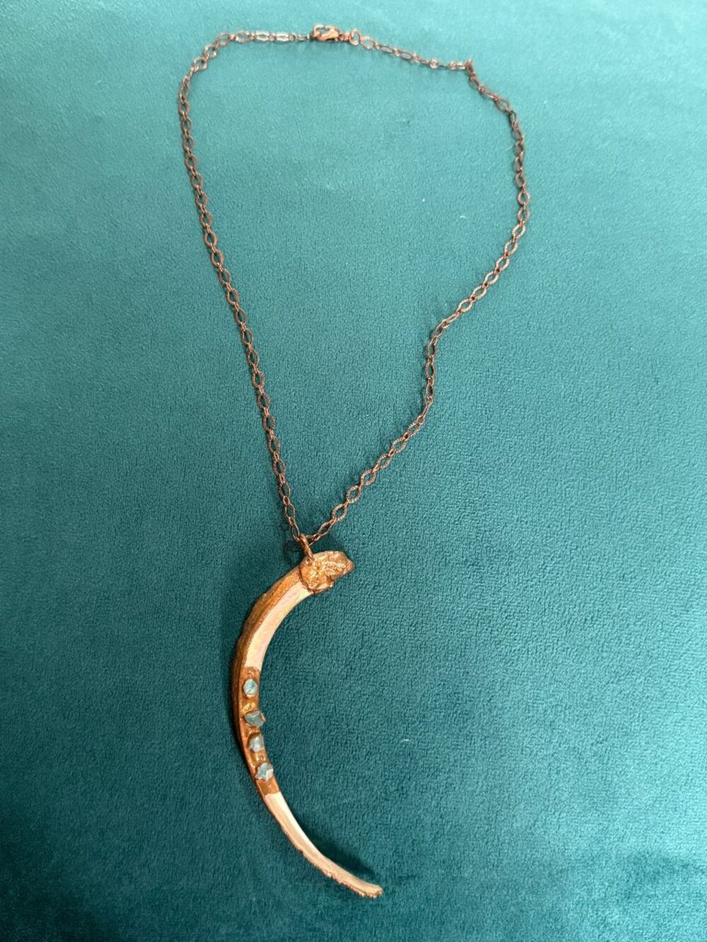 Abalone Shell & Blue Kyanite Half Moon Necklace